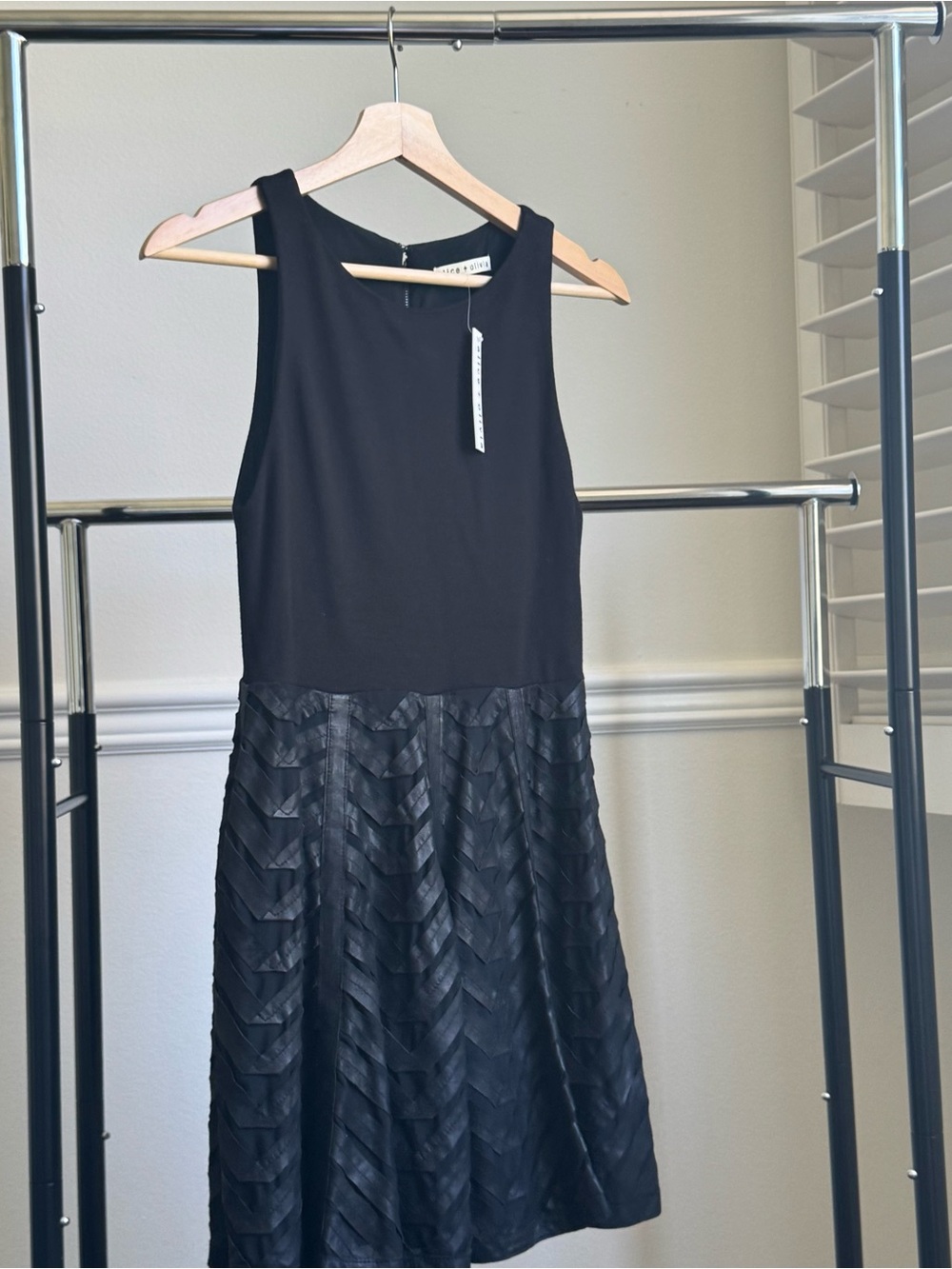 Alice + Olivia Women's Zilla Goat Leather Mini Black Dress Paneled Ponte 2 NWT - Picture 6 of 10